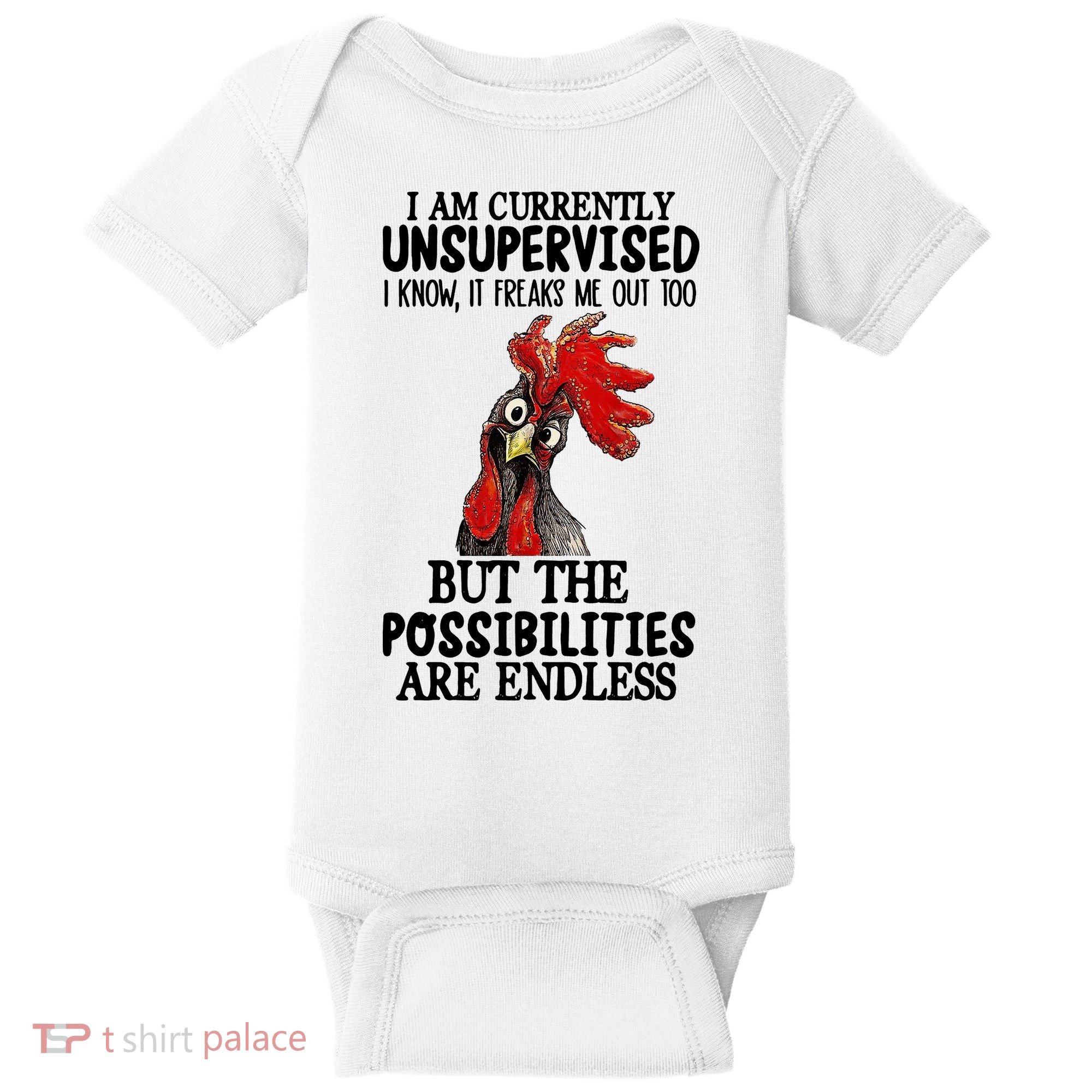 I Am Currently Unsupervised Chicken Rooster Funny Baby Bodysuit