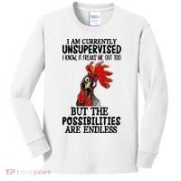 I Am Currently Unsupervised Chicken Rooster Funny Kids Long Sleeve Shirt thumb 0
