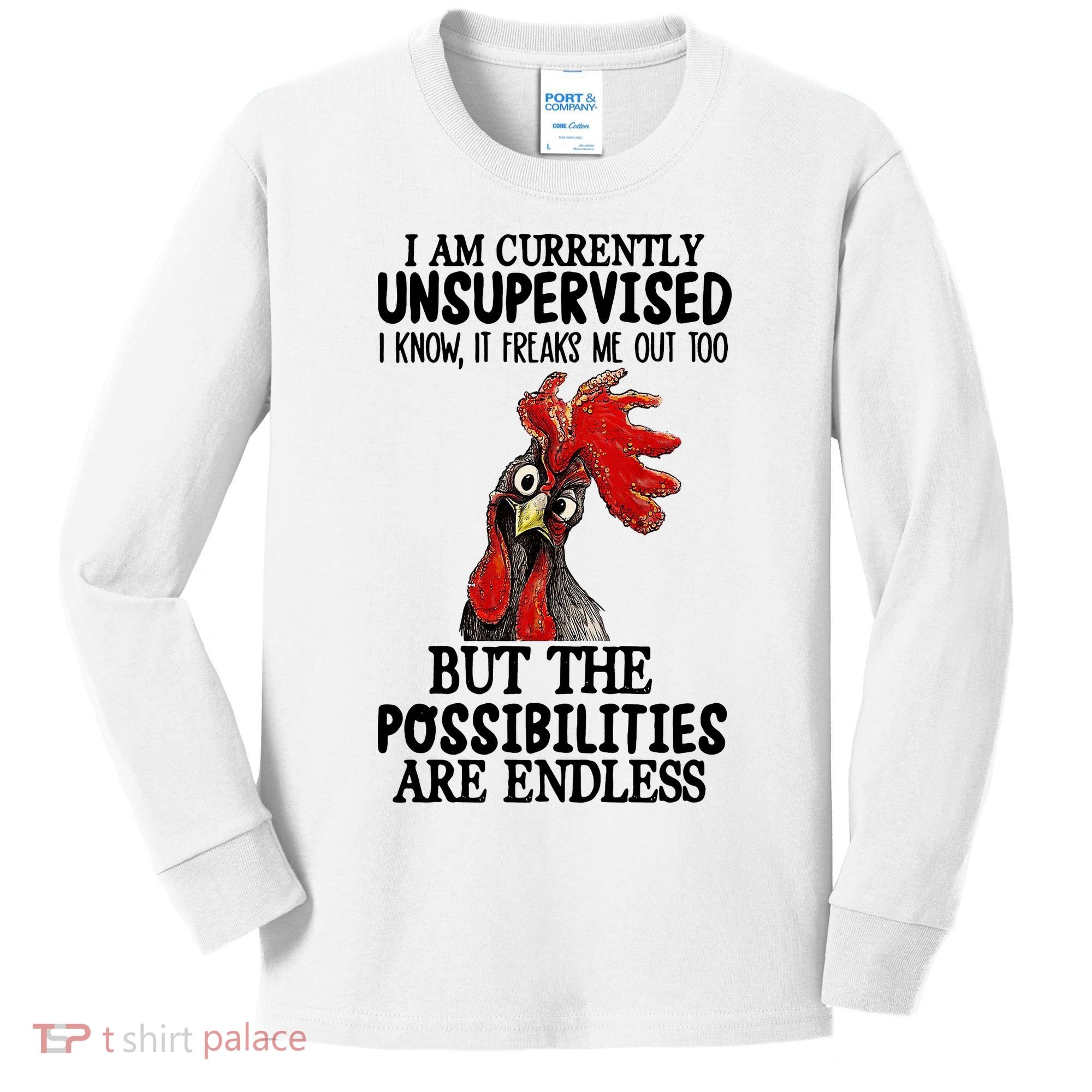 I Am Currently Unsupervised Chicken Rooster Funny Kids Long Sleeve Shirt