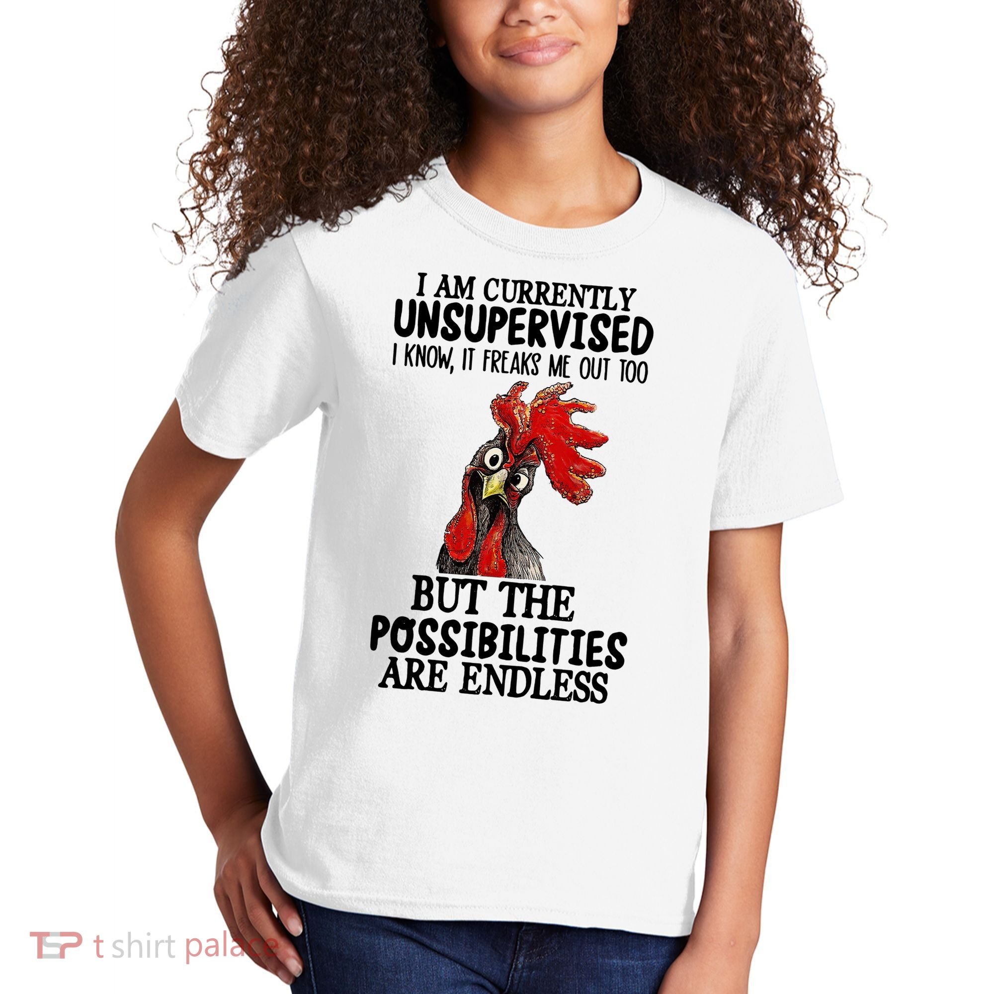 I Am Currently Unsupervised Chicken Rooster Funny Kids T-Shirt