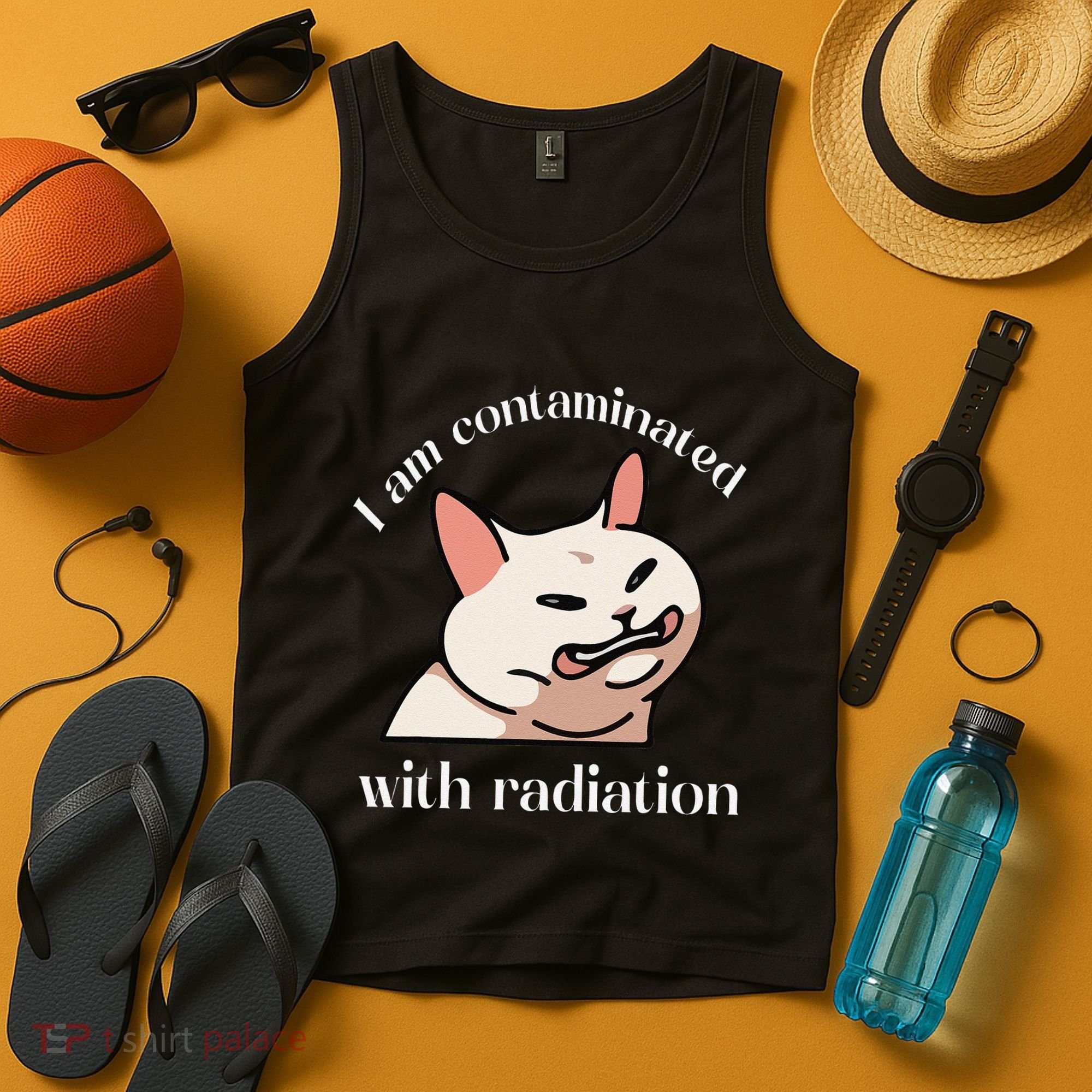 I Am Contaminated With Radiation Funny Cat Dank Odd Meme Tank Top