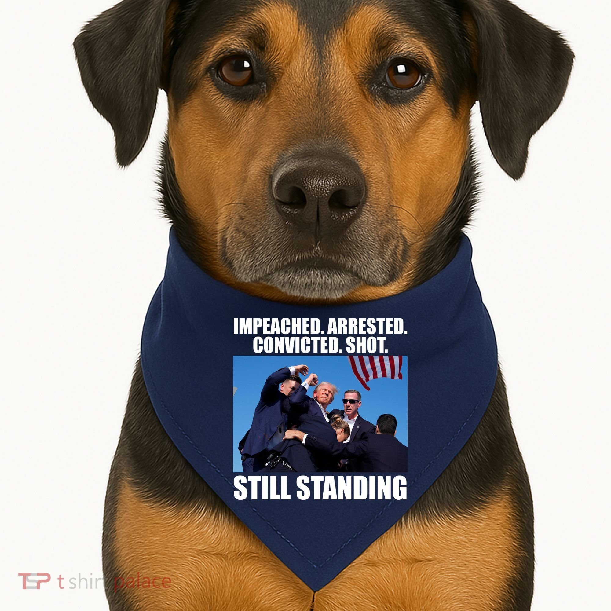 Impeached Arrested Convicted Shot Still Standing Donald Trump USA-Made Doggie Bandana