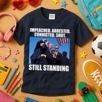 Impeached Arrested Convicted Shot Still Standing Donald Trump Kids T-Shirt thumb 3