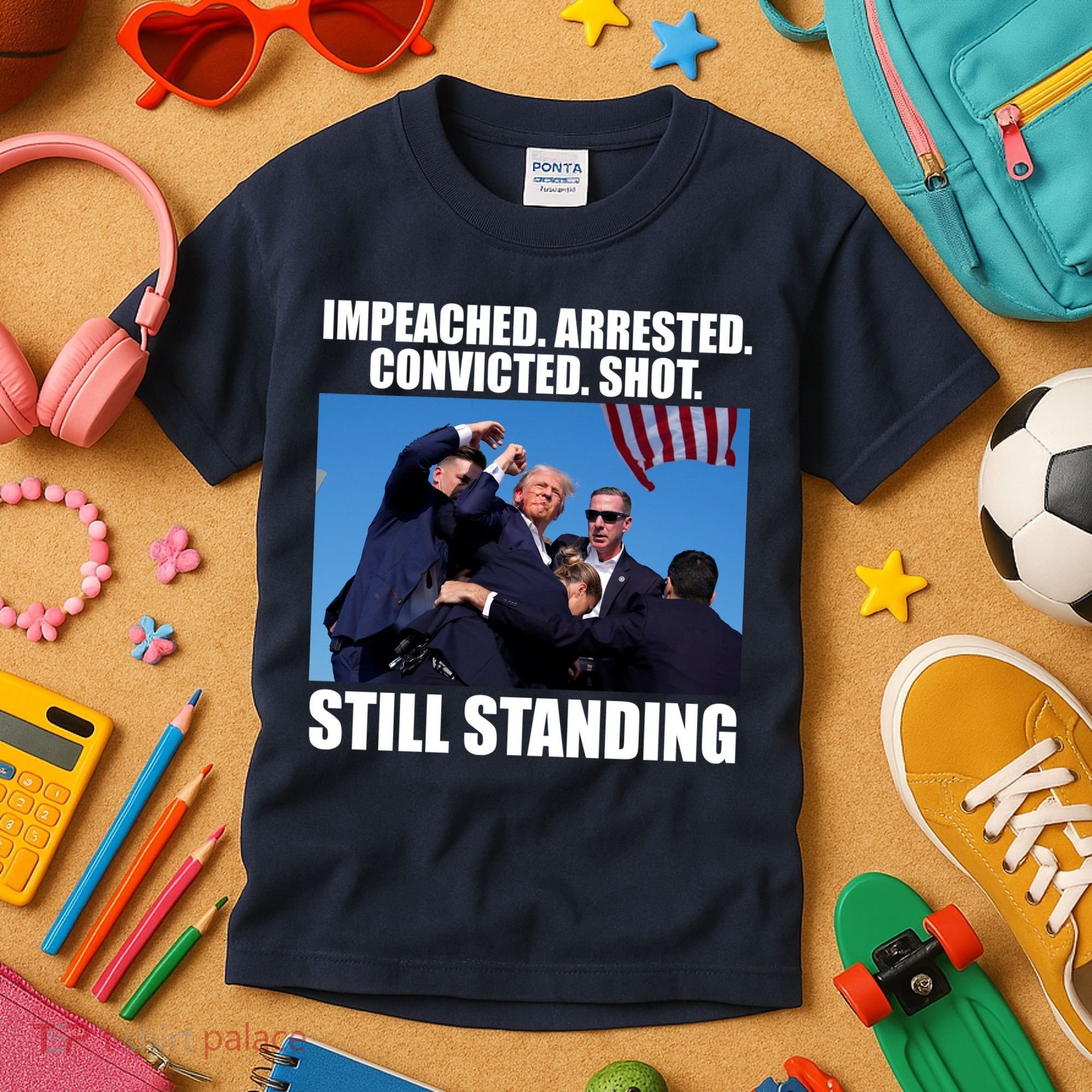 Impeached Arrested Convicted Shot Still Standing Donald Trump Kids T-Shirt