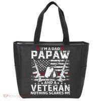 I'm a Dad Papaw And Veteran Nothing Scares Me American Flag Tote Bag thumb 0