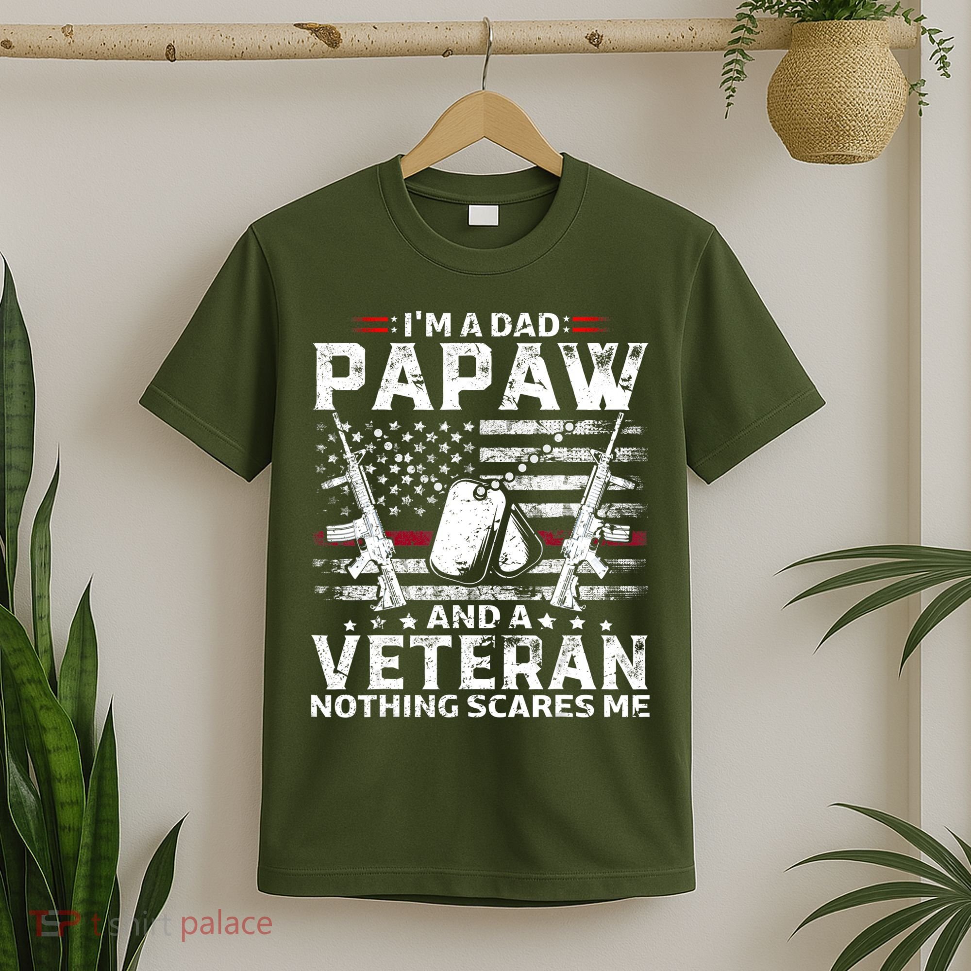 I'm a Dad Papaw And Veteran Nothing Scares Me American Flag T-Shirt