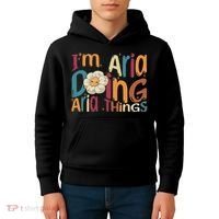I'm Aria Doing Aria Things Funny Groovy Retro Aria Kids Hoodie thumb 4