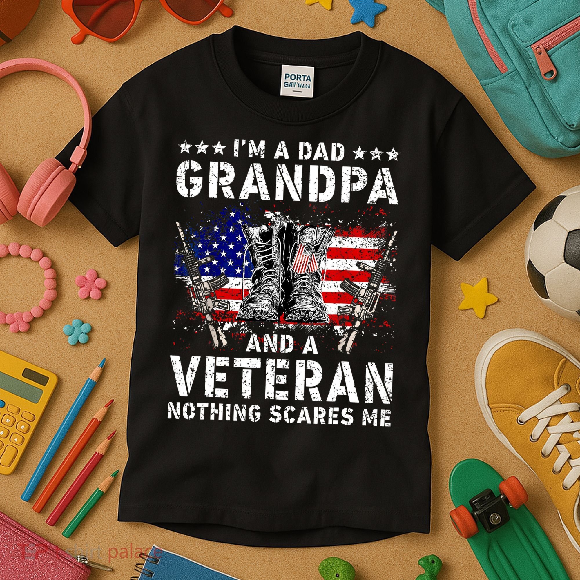 I'm A Dad Grandpa And A Veteran Nothing Scares Me Kids T-Shirt