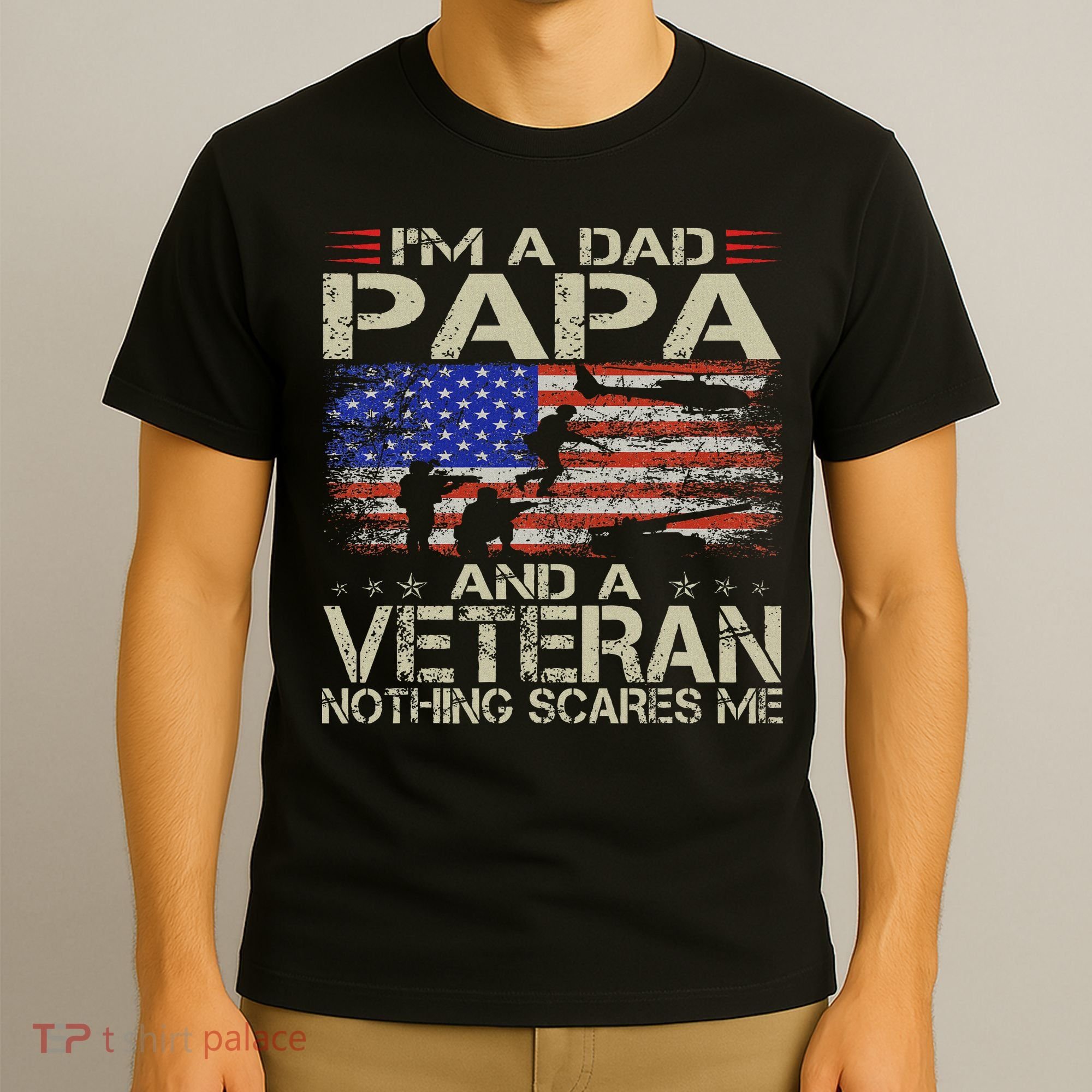 I'm A Dad Papa And Veteran Funny Retro Dad Papa Grandpa T-Shirt
