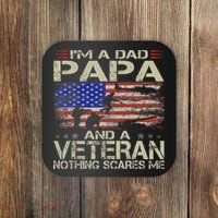 I'm A Dad Papa And Veteran Funny Retro Dad Papa Grandpa Coaster thumb 0