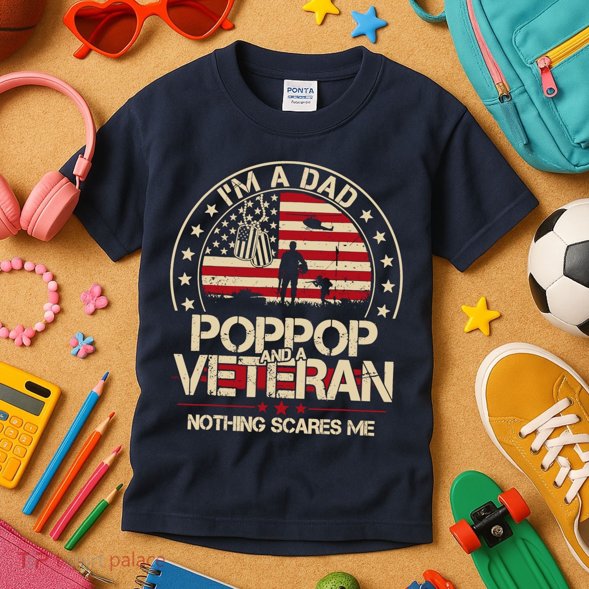 IM A Dad Pop Pop And A Veteran Nothing Scares Me Grandpa Kids T-Shirt