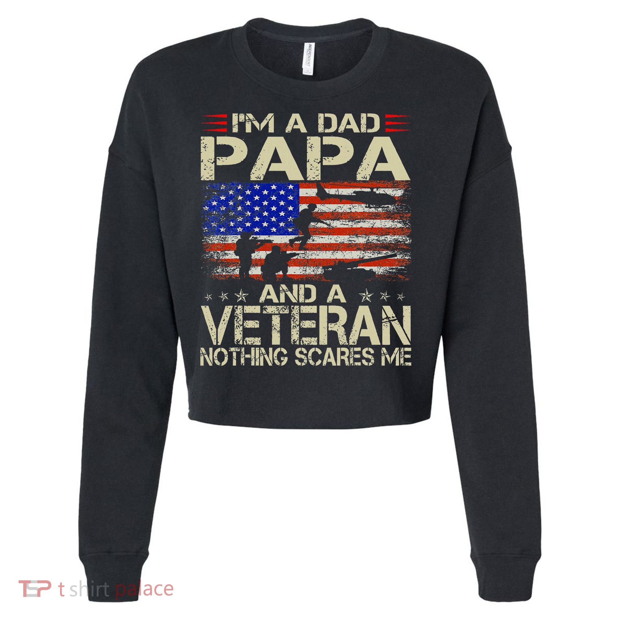 IM A Dad Papa And Veteran Retro Dad Papa Grandpa Cropped Pullover Crew