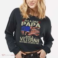 IM A Dad Papa And Veteran Retro Dad Papa Grandpa Cropped Pullover Crew thumb 2