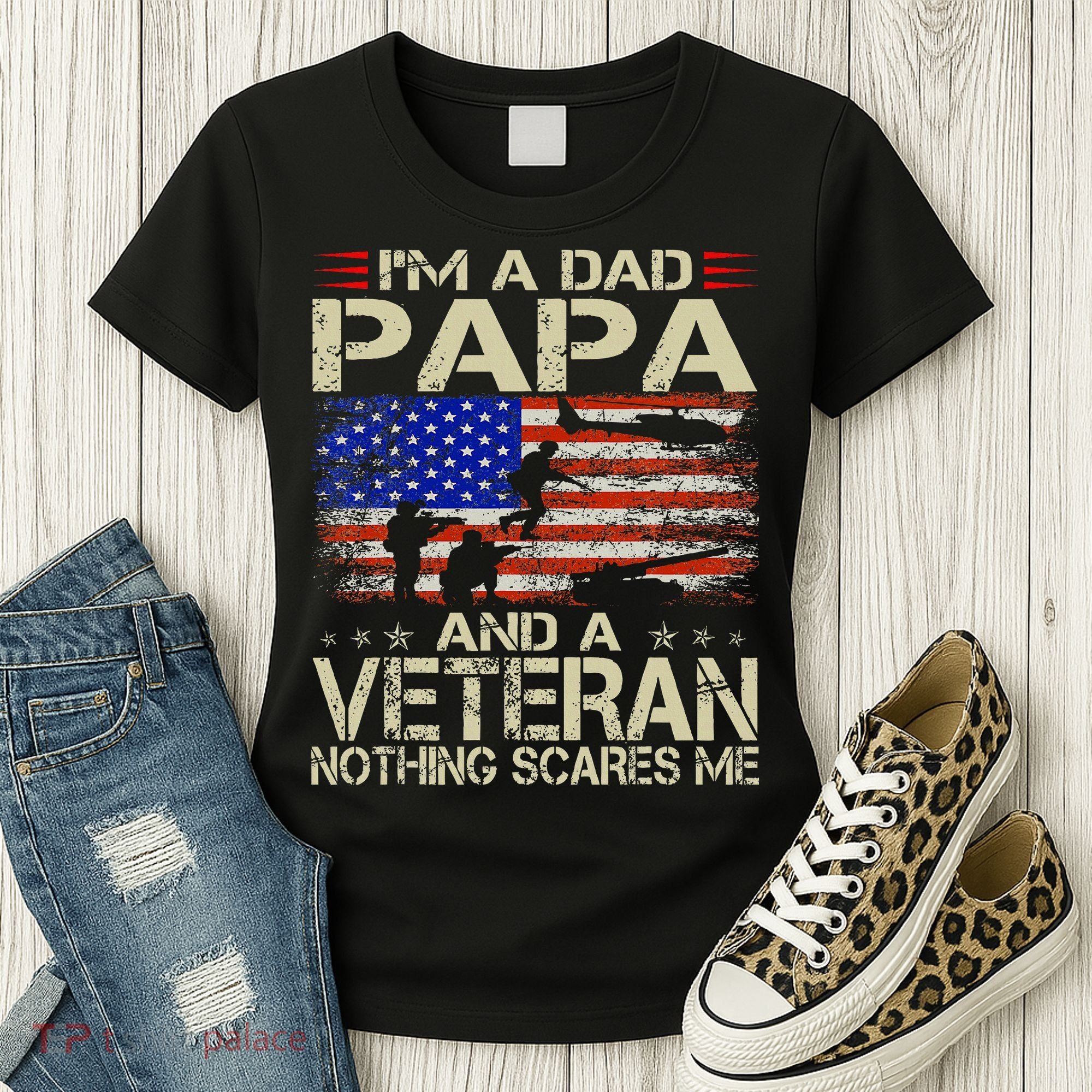 IM A Dad Papa And Veteran Retro Dad Papa Grandpa Women's T-Shirt
