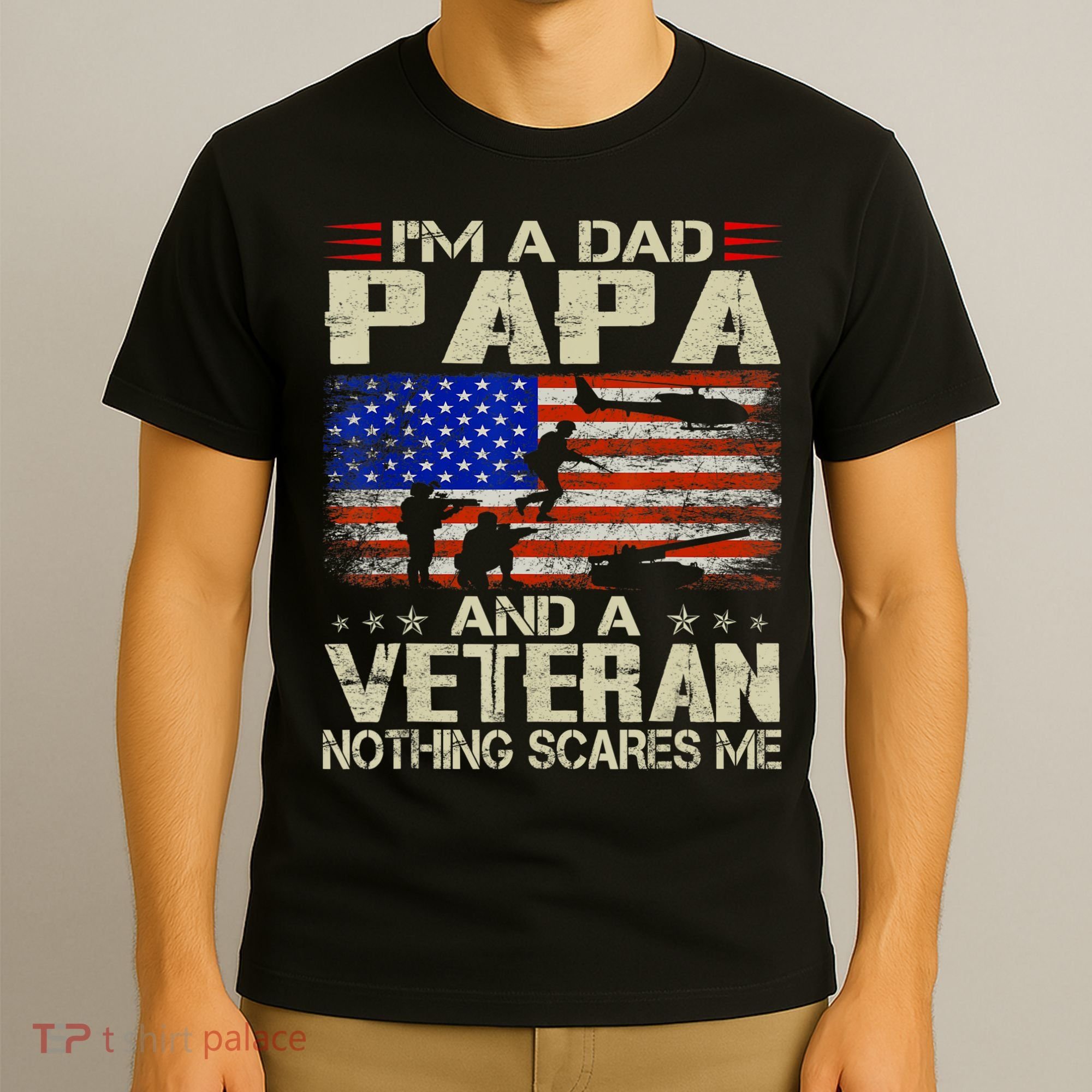 I'm A Dad Papa And Veteran Father's Day Retro T-Shirt