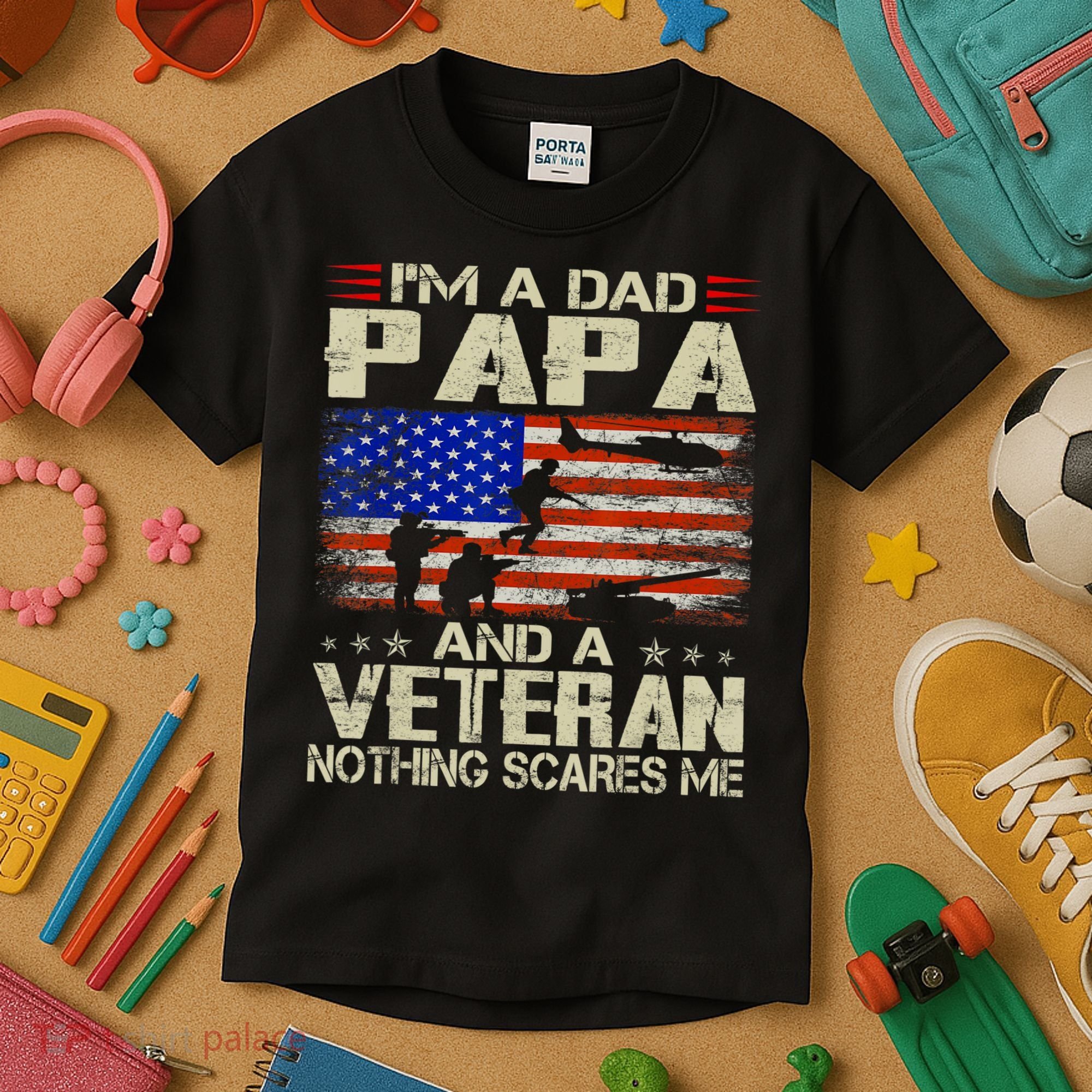 I'm A Dad Papa And Veteran Father's Day Retro Kids T-Shirt