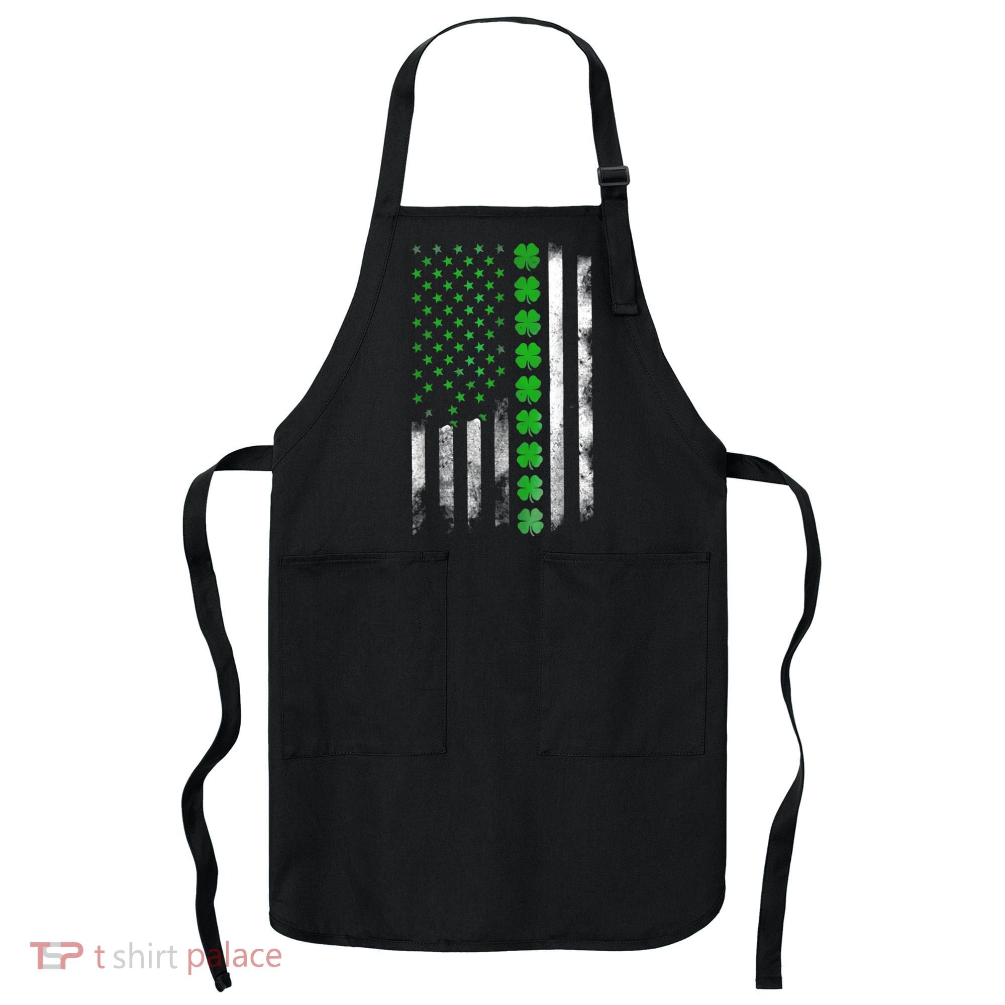 Irish American Flag Shamrock Clover Happy St Patrick's Day Apron