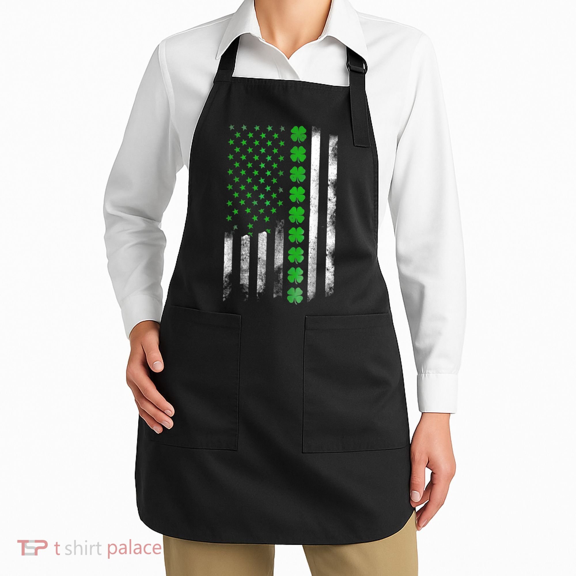 Irish American Flag Shamrock Clover Happy St Patrick's Day Apron