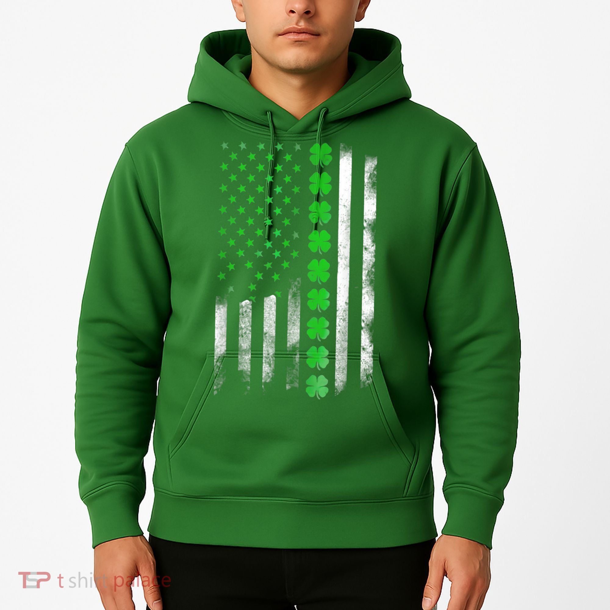 Irish American Flag Shamrock Clover Happy St Patrick's Day Hoodie