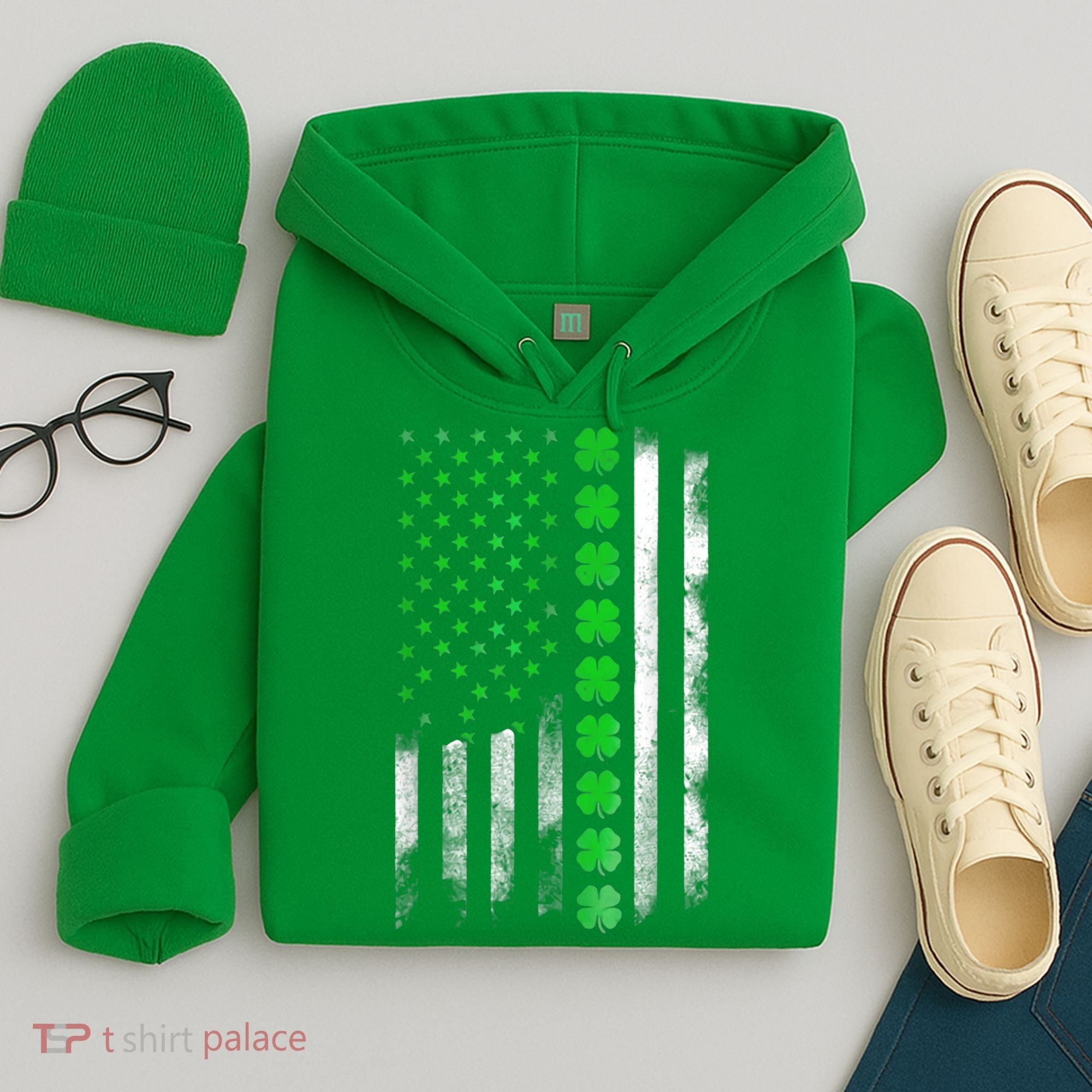 Irish American Flag Shamrock Clover Happy St Patrick's Day Hoodie