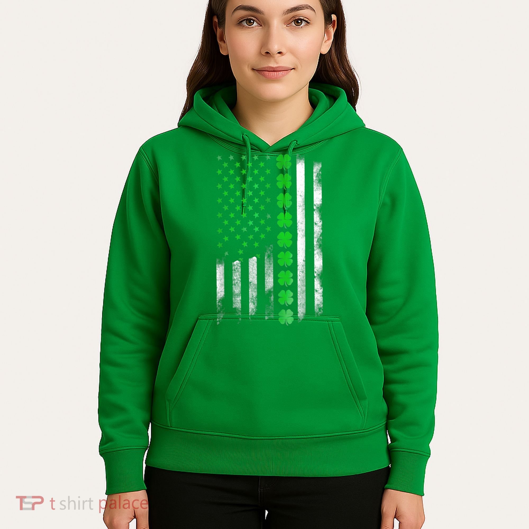 Irish American Flag Shamrock Clover Happy St Patrick's Day Hoodie