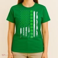 Irish American Flag Shamrock Clover Happy St Patrick's Day T-Shirt thumb 4