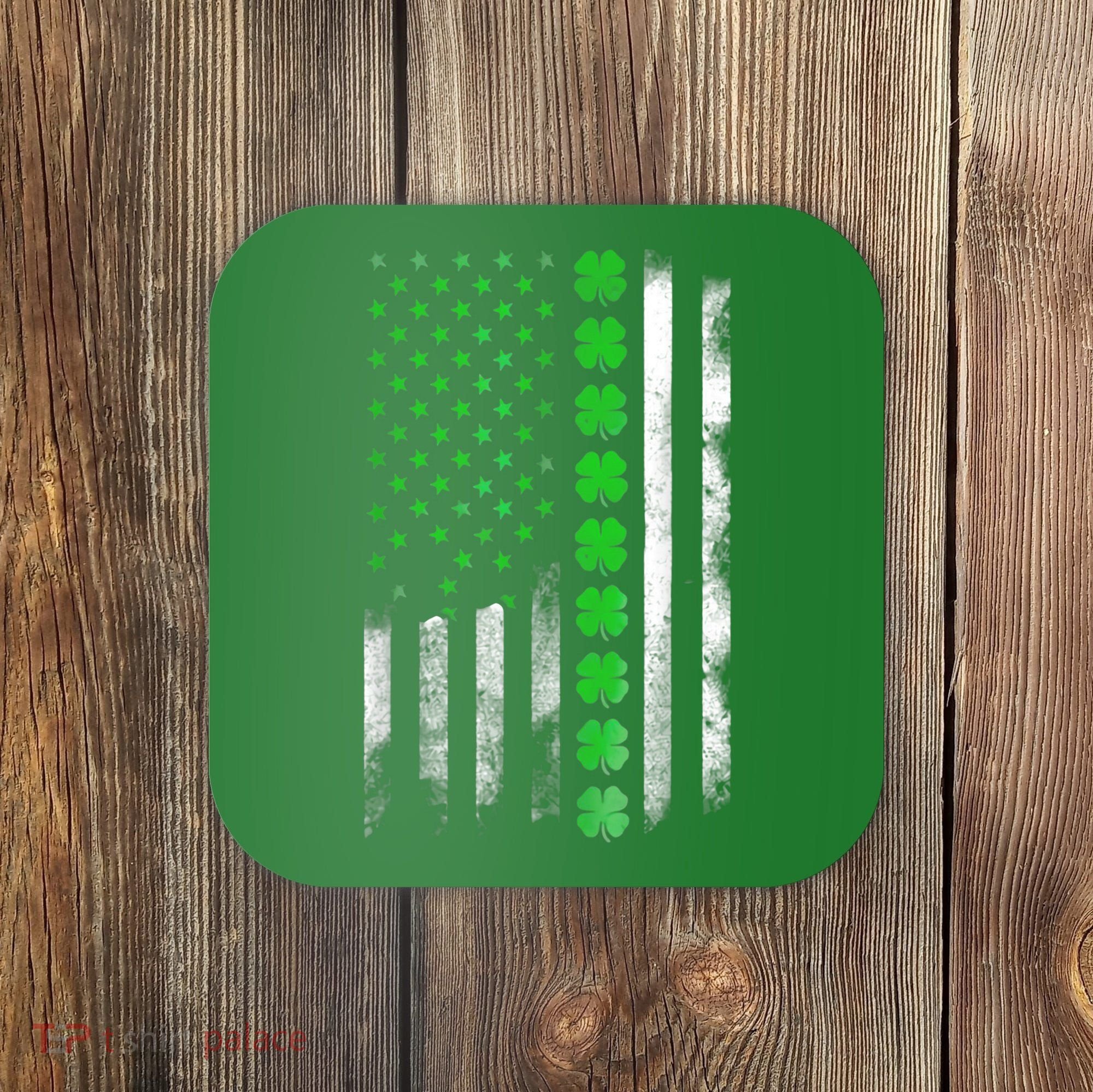 Irish American Flag Shamrock Clover Happy St Patrick's Day Coaster