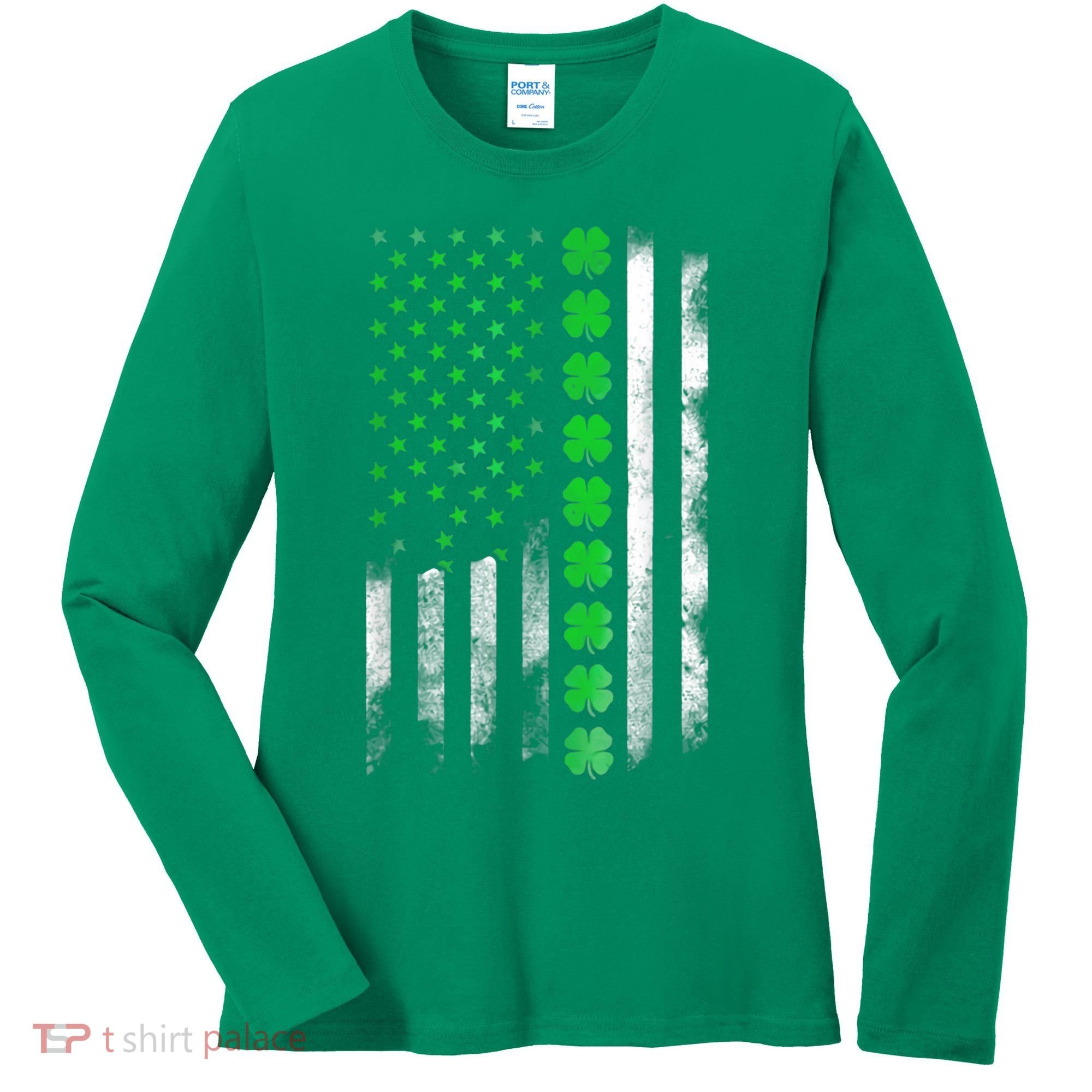 Irish American Flag Shamrock Clover Happy St Patrick's Day Women's Long Sleeve Shirt