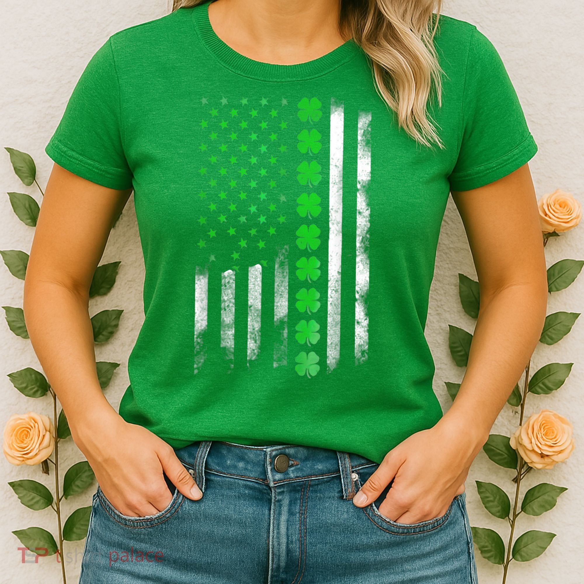 Irish American Flag Shamrock Clover Happy St Patrick's Day Women's T-Shirt