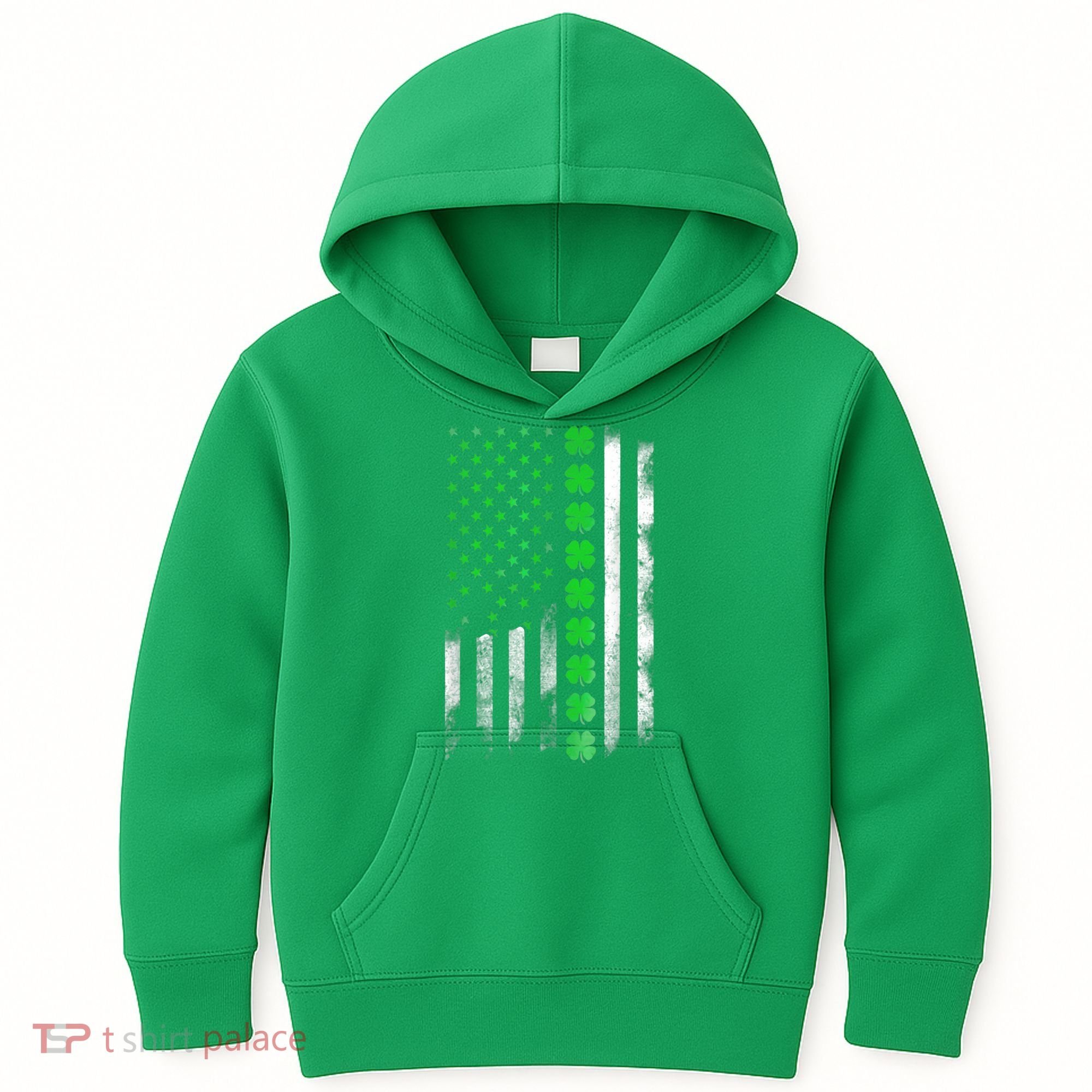 Irish American Flag Shamrock Clover Happy St Patrick's Day Kids Hoodie