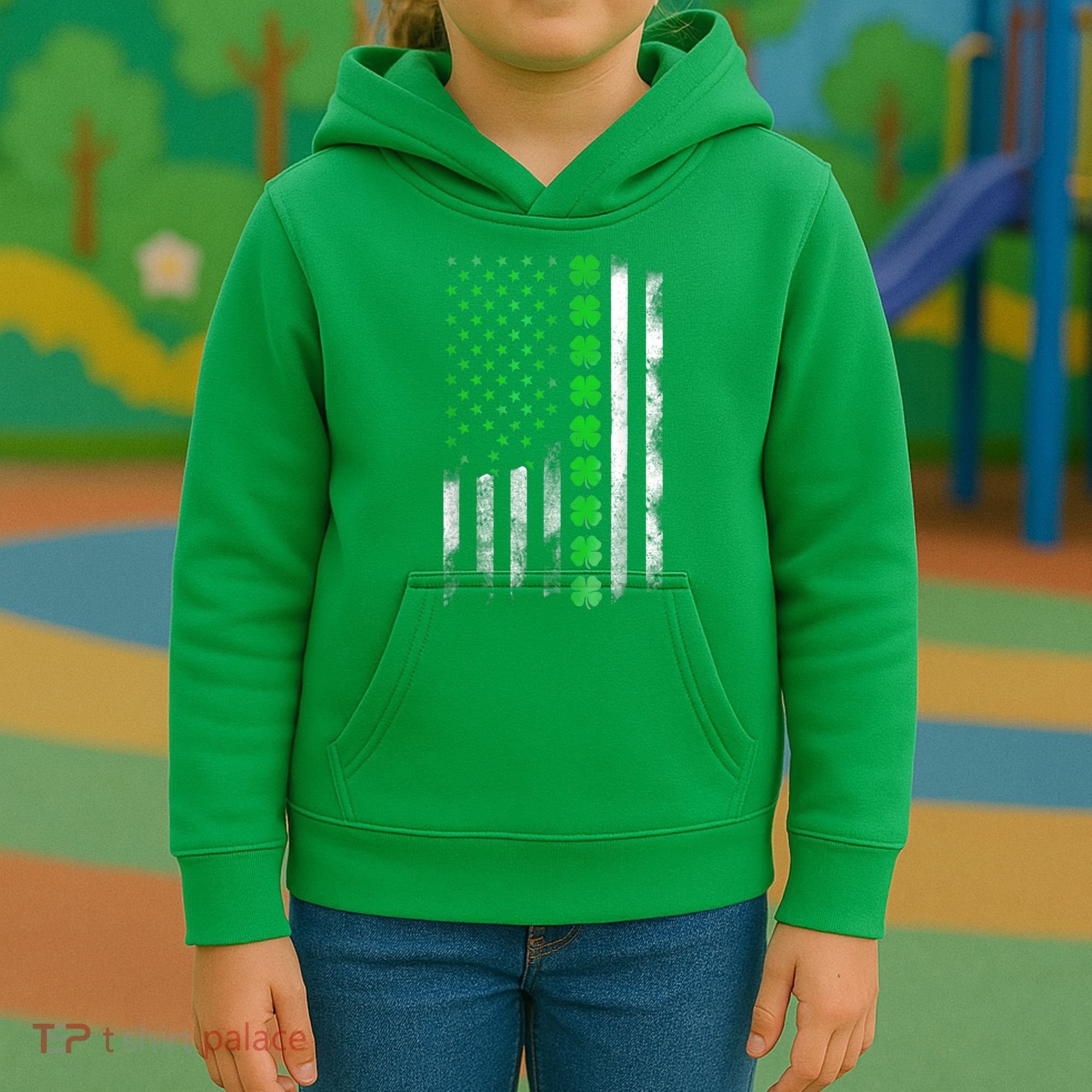 Irish American Flag Shamrock Clover Happy St Patrick's Day Kids Hoodie