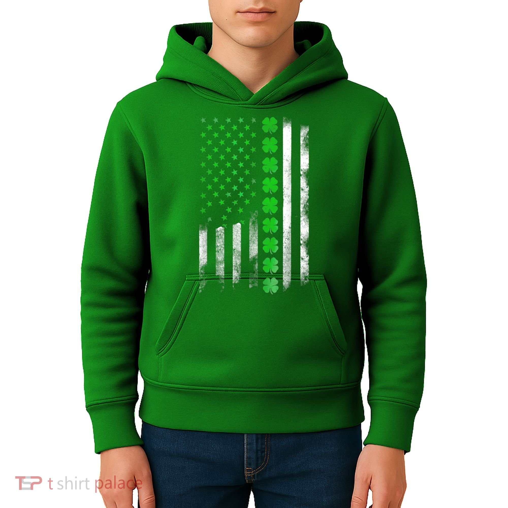 Irish American Flag Shamrock Clover Happy St Patrick's Day Kids Hoodie