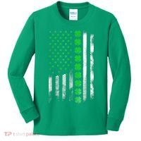 Irish American Flag Shamrock Clover Happy St Patrick's Day Kids Long Sleeve Shirt thumb 0