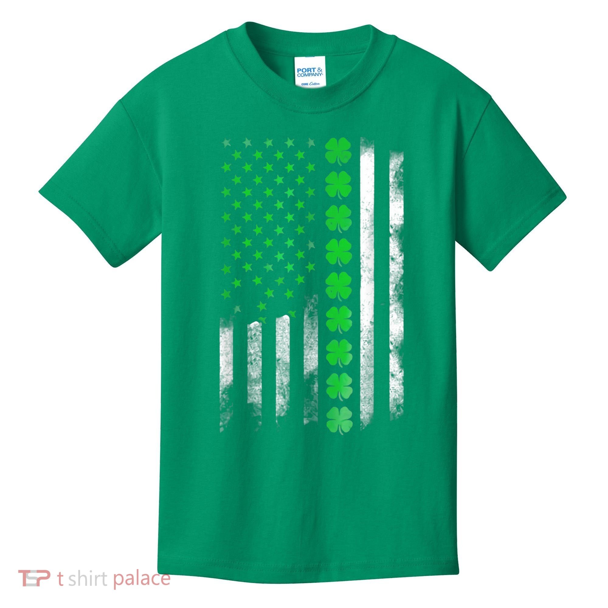 Irish American Flag Shamrock Clover Happy St Patrick's Day Kids T-Shirt