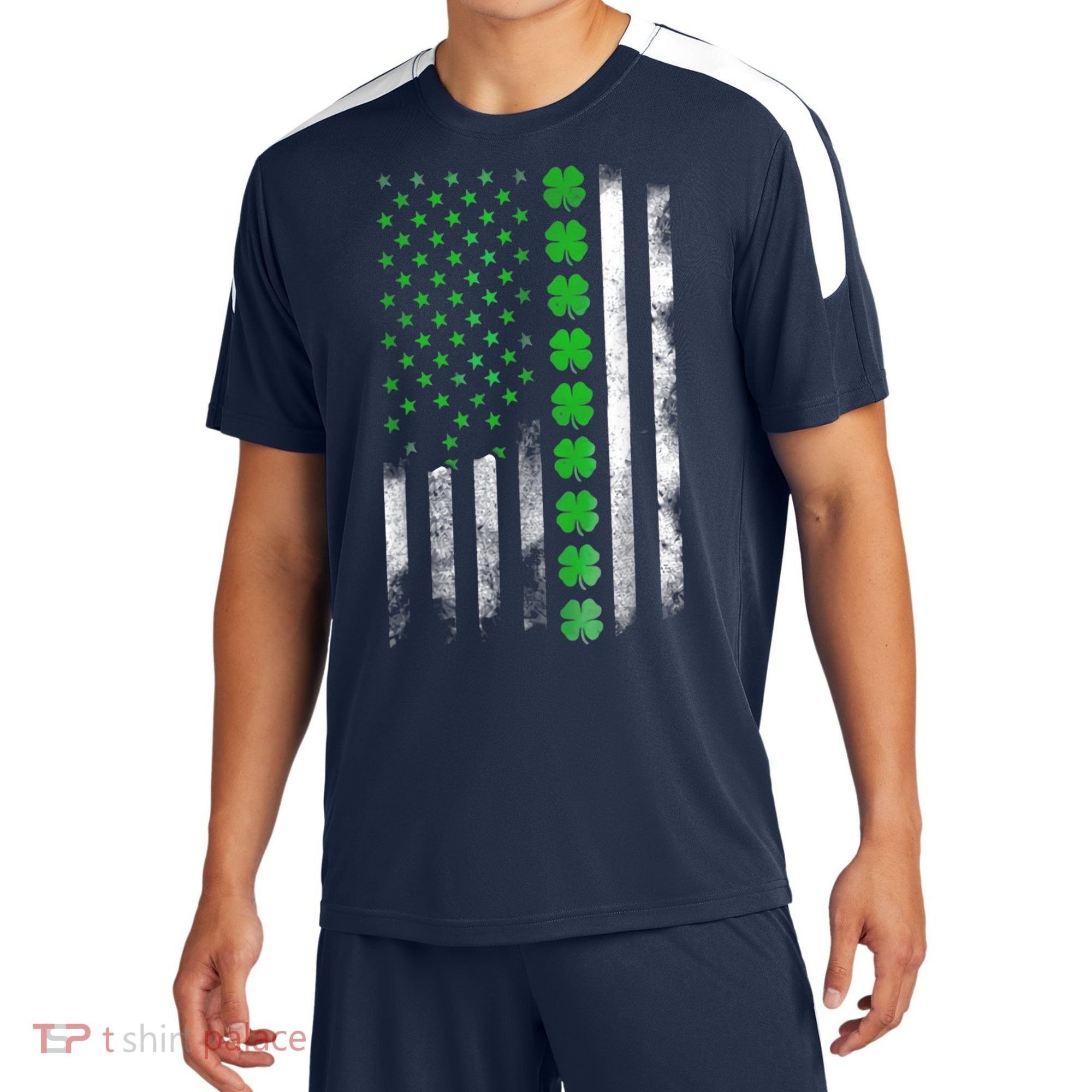Irish American Flag Shamrock Clover Happy St Patrick's Day Sport-Tek Competitor United Soccer Jersey