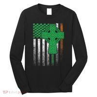 Irish American Flag Ireland Flag St Patricks Day Gift Cross Long Sleeve Shirt thumb 0