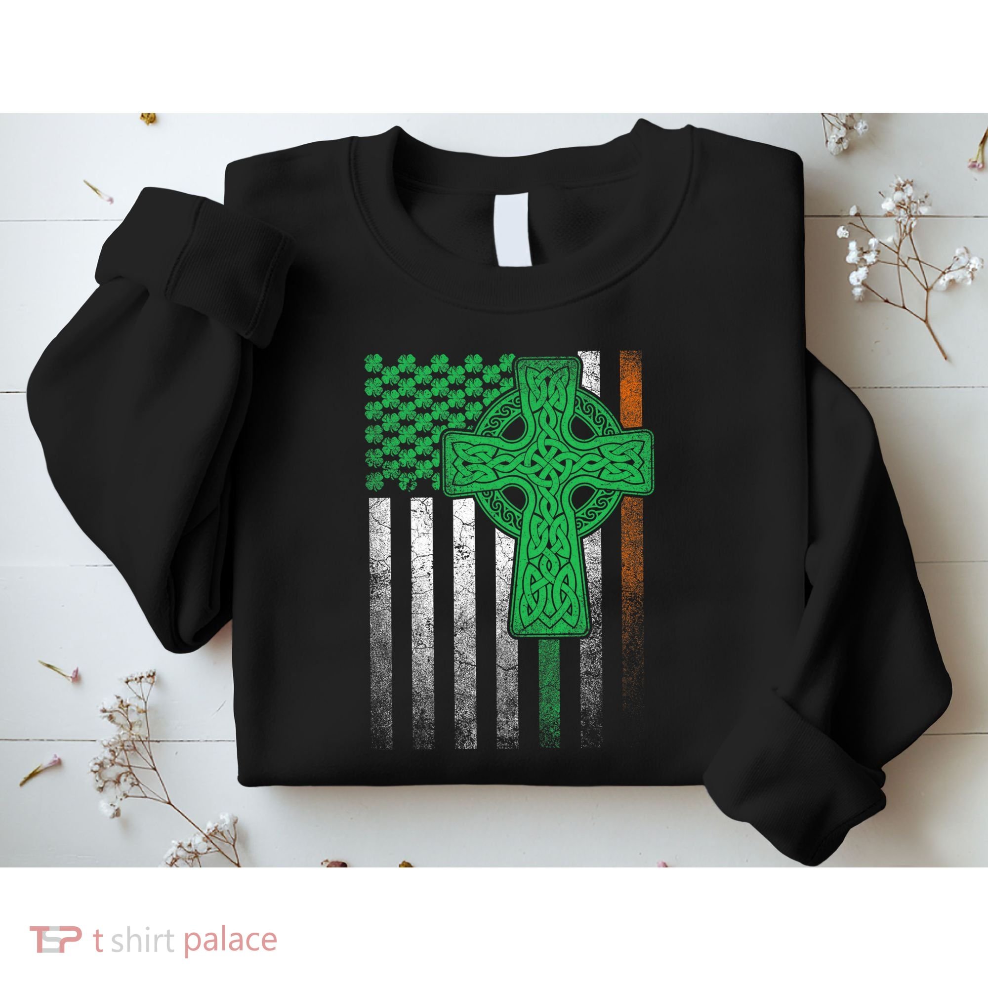 Irish American Flag Ireland Flag St Patricks Day Gift Cross Sweatshirt