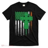 Irish American Flag Ireland Flag St Patricks Day Gift Cross T-Shirt thumb 0