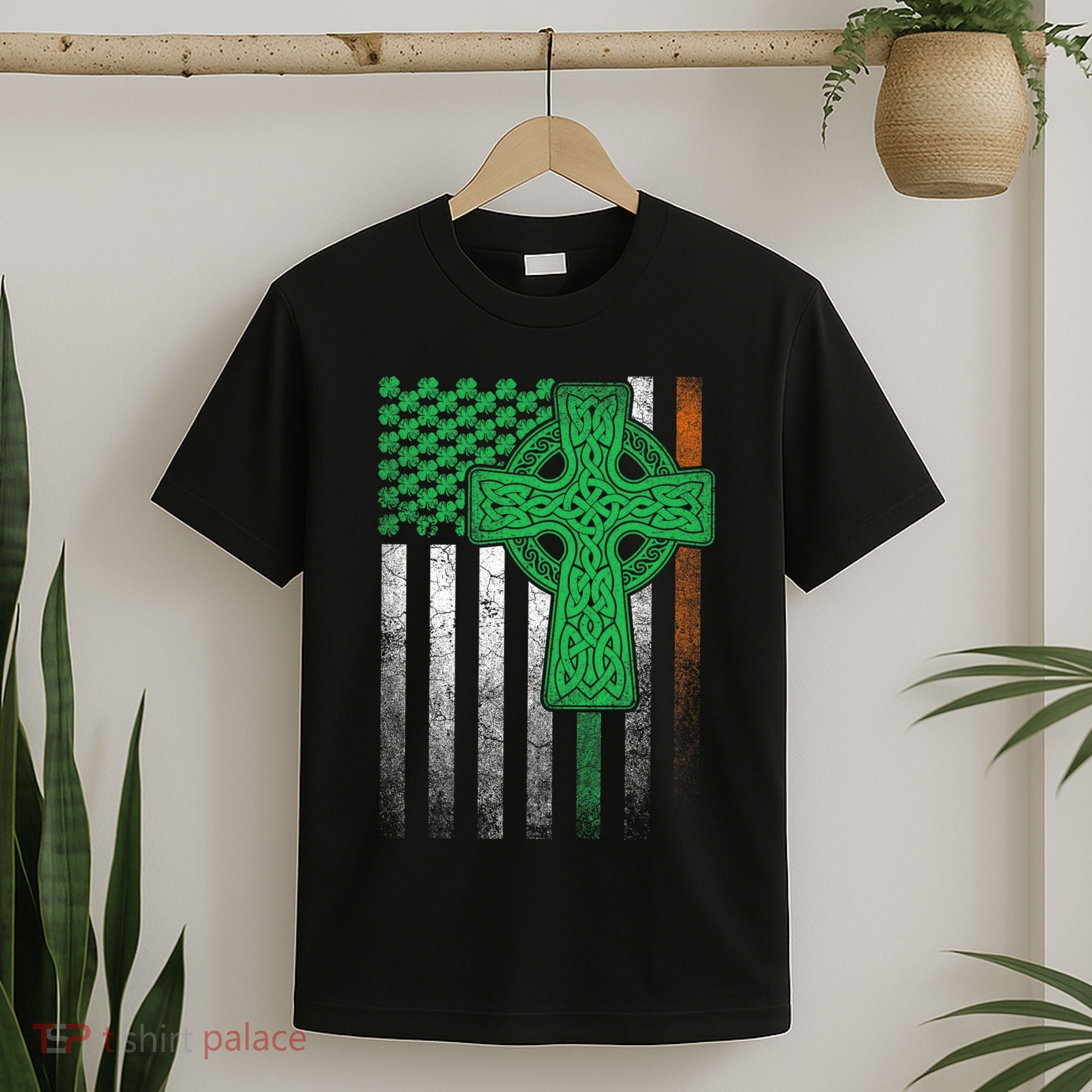 Irish American Flag Ireland Flag St Patricks Day Gift Cross T-Shirt