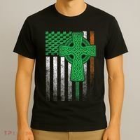 Irish American Flag Ireland Flag St Patricks Day Gift Cross T-Shirt thumb 3