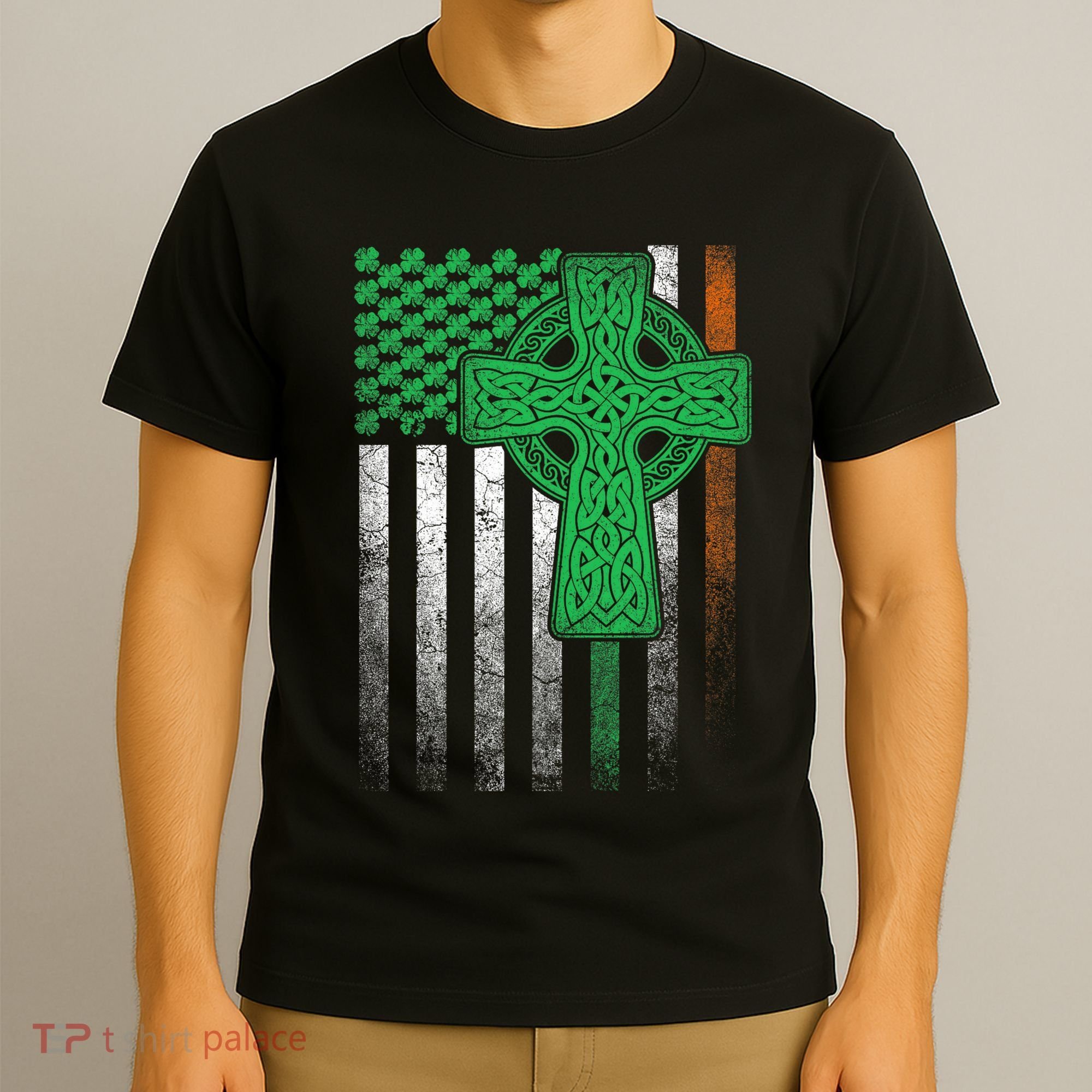 Irish American Flag Ireland Flag St Patricks Day Gift Cross T-Shirt