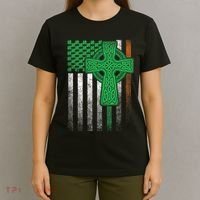 Irish American Flag Ireland Flag St Patricks Day Gift Cross T-Shirt thumb 4