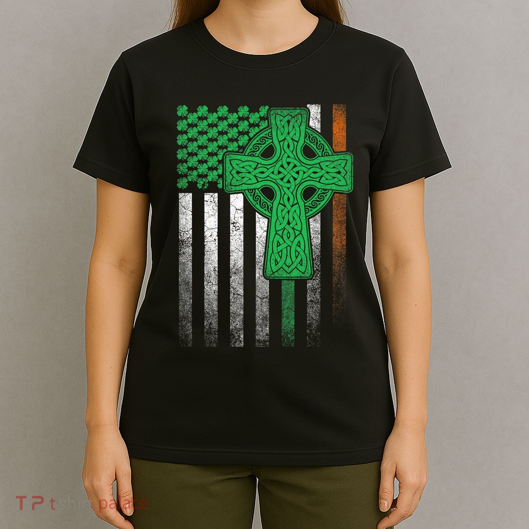 Irish American Flag Ireland Flag St Patricks Day Gift Cross T-Shirt