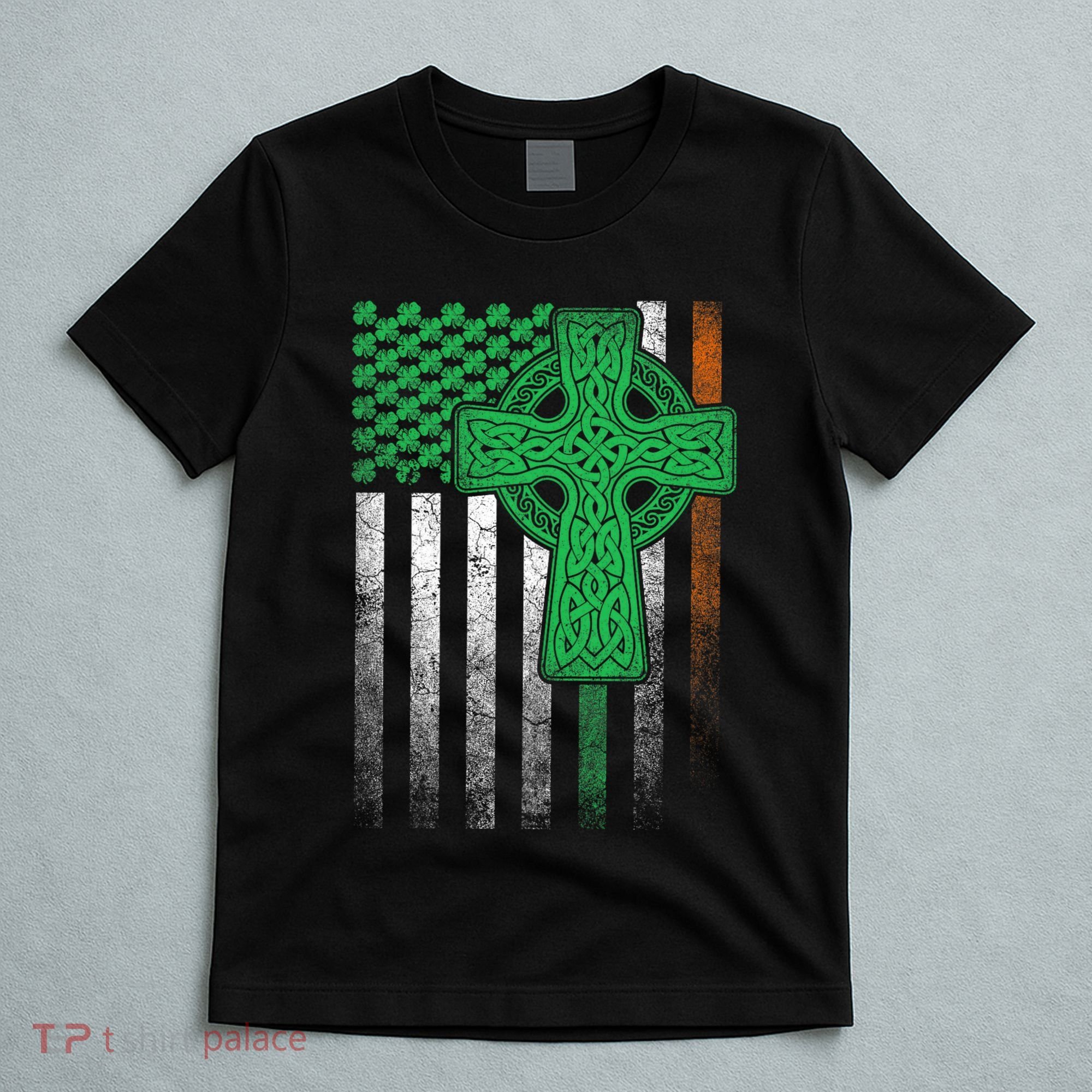 Irish American Flag Ireland Flag St Patricks Day Gift Cross T-Shirt