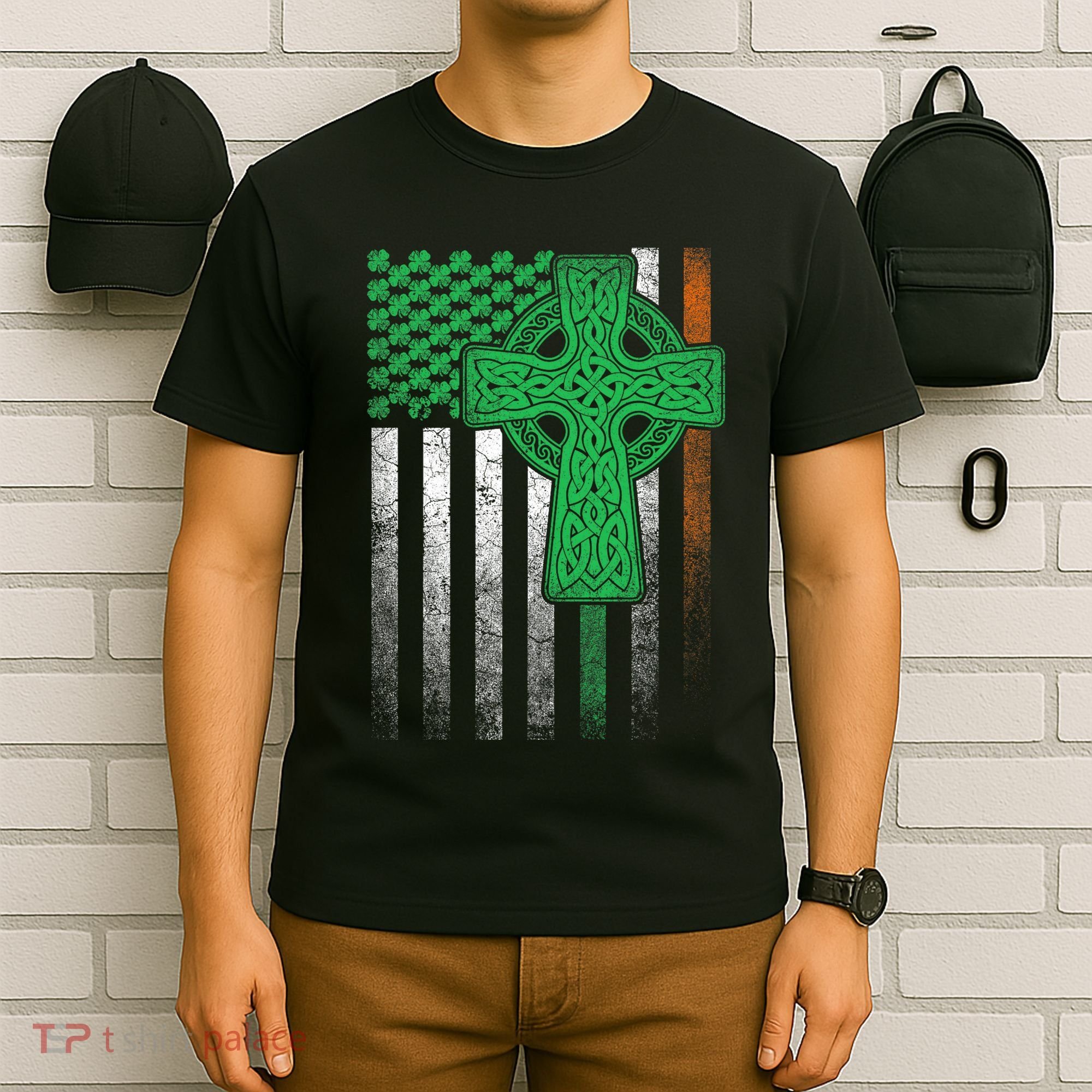 Irish American Flag Ireland Flag St Patricks Day Gift Cross T-Shirt