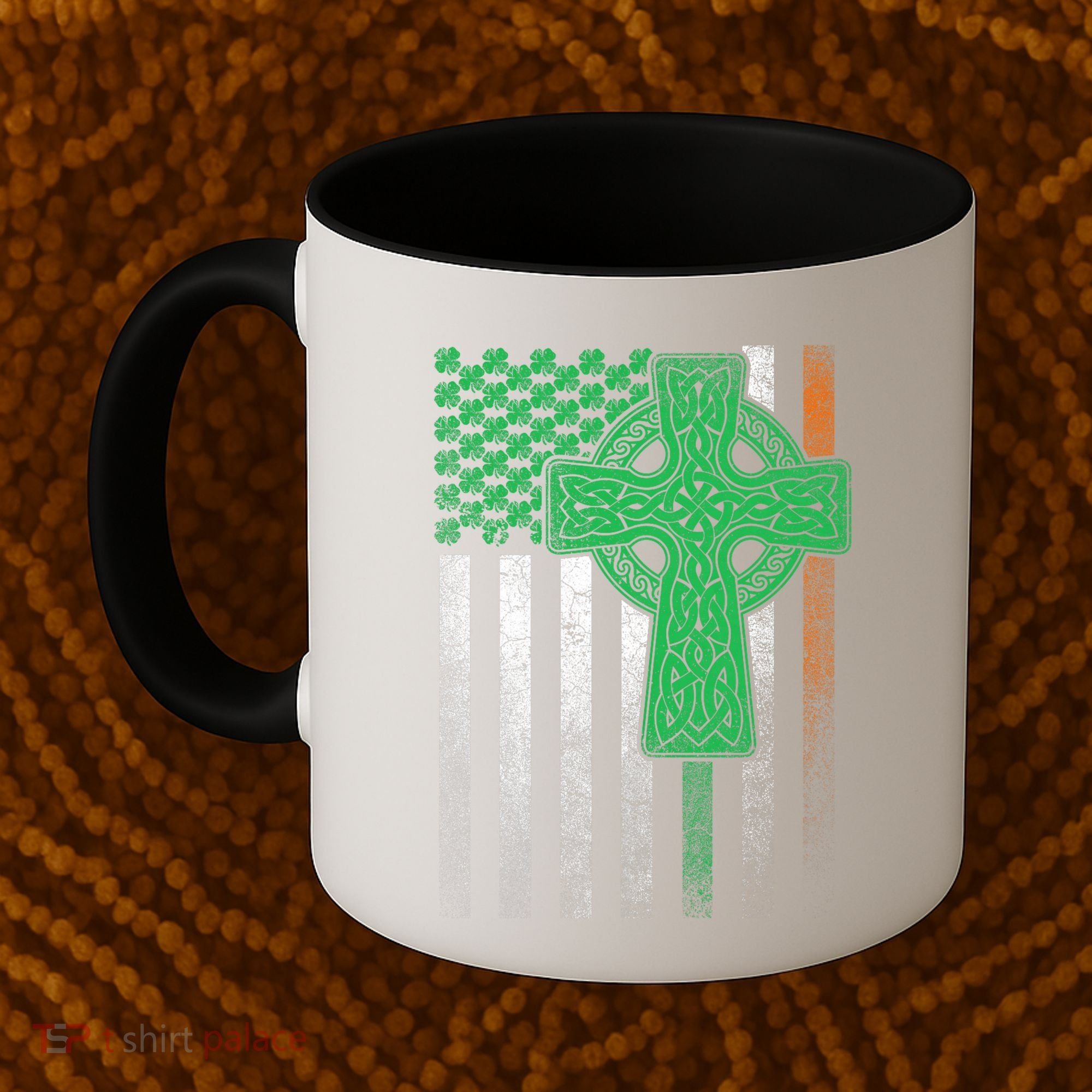 Irish American Flag Ireland Flag St Patricks Day Gift Cross Coffee Mug