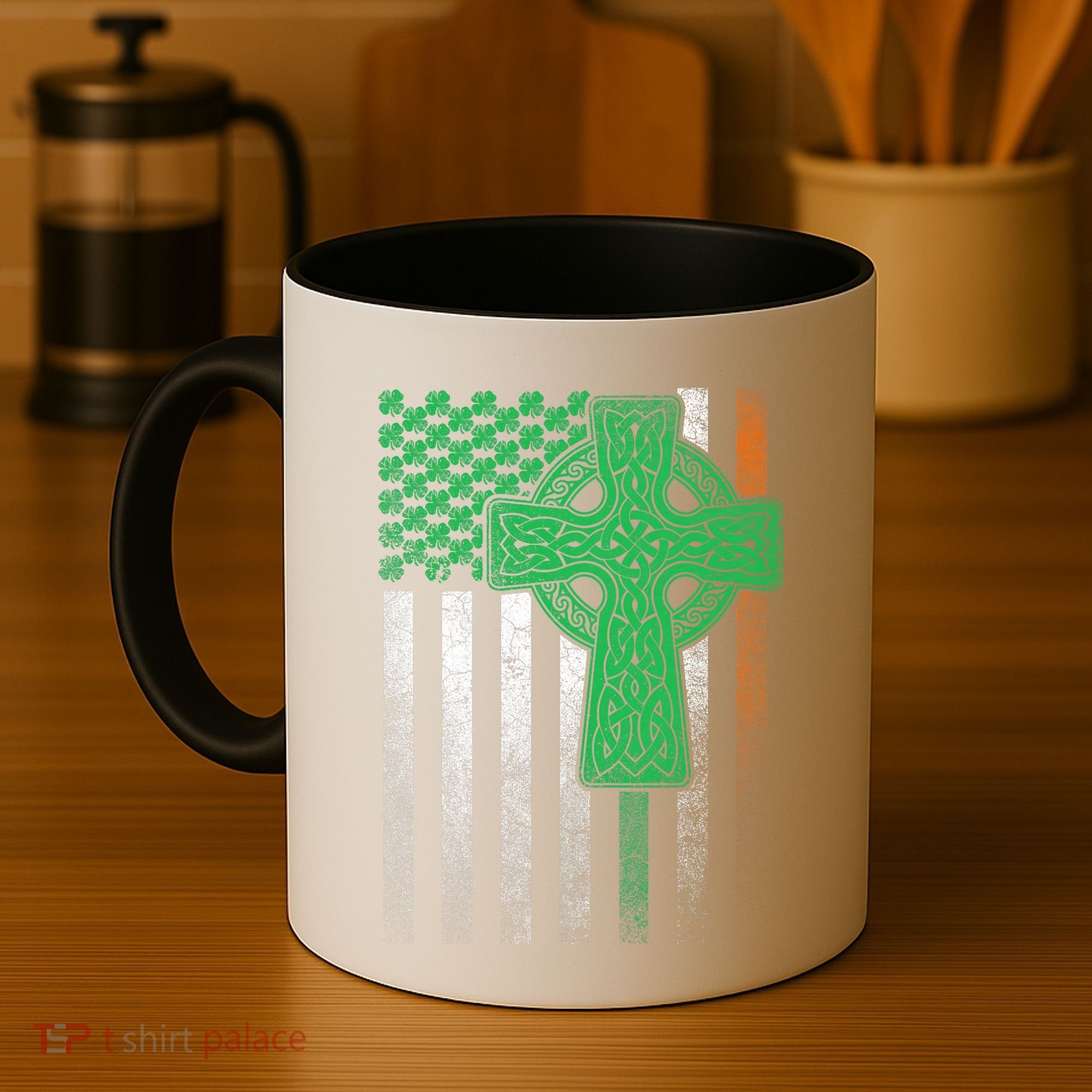 Irish American Flag Ireland Flag St Patricks Day Gift Cross Coffee Mug