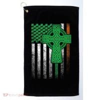 Irish American Flag Ireland Flag St Patricks Day Gift Cross Golf Towel thumb 0