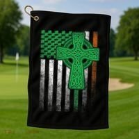 Irish American Flag Ireland Flag St Patricks Day Gift Cross Golf Towel thumb 1