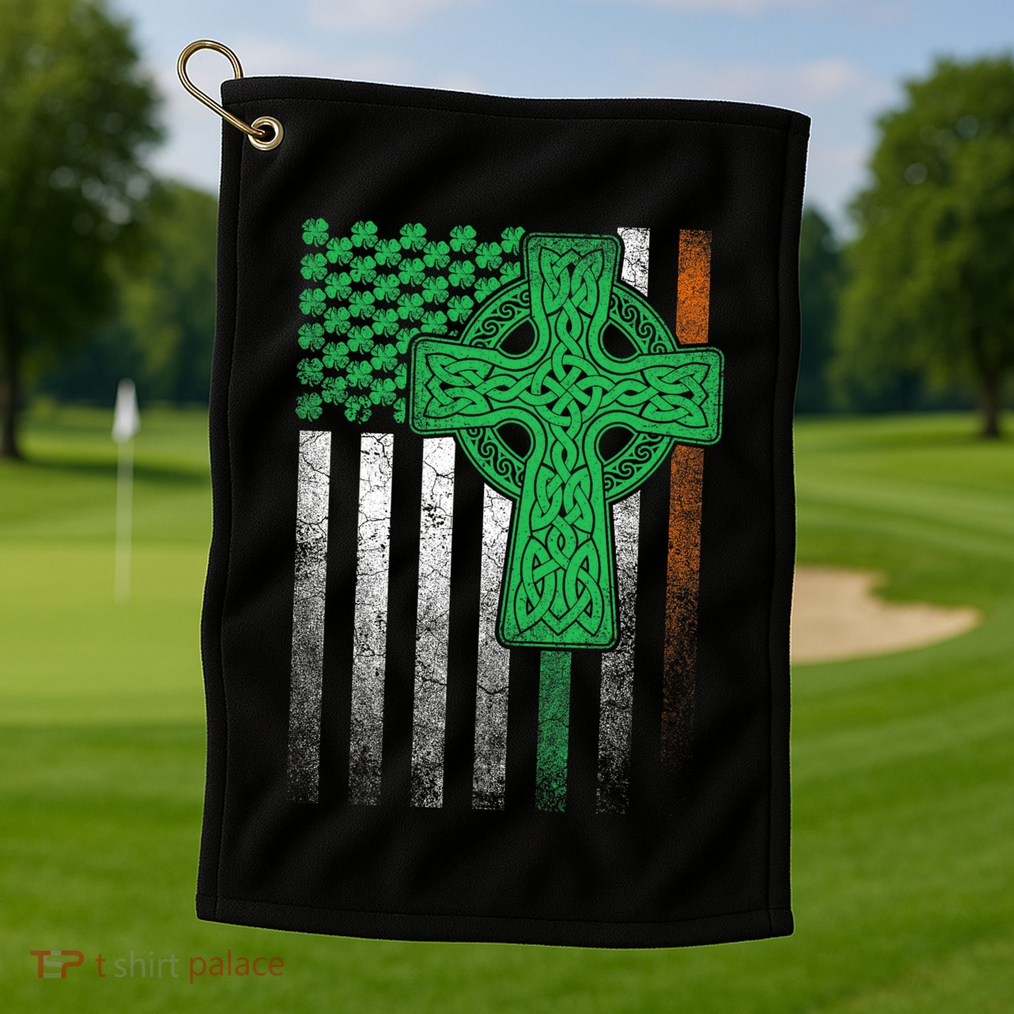 Irish American Flag Ireland Flag St Patricks Day Gift Cross Golf Towel